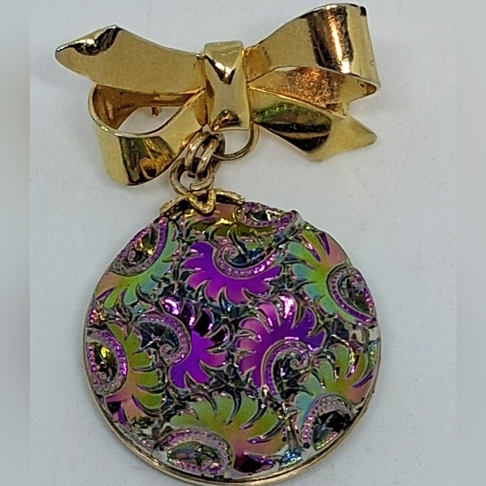 * Vintage Castlecraft Czech Glass Colorful Iridescent Pin Brooch - Picture 2 of 5